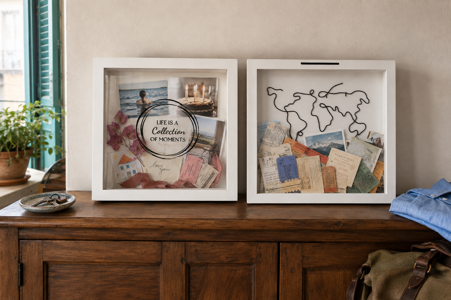 Moments and Travel boxes styled with personal keepsakes