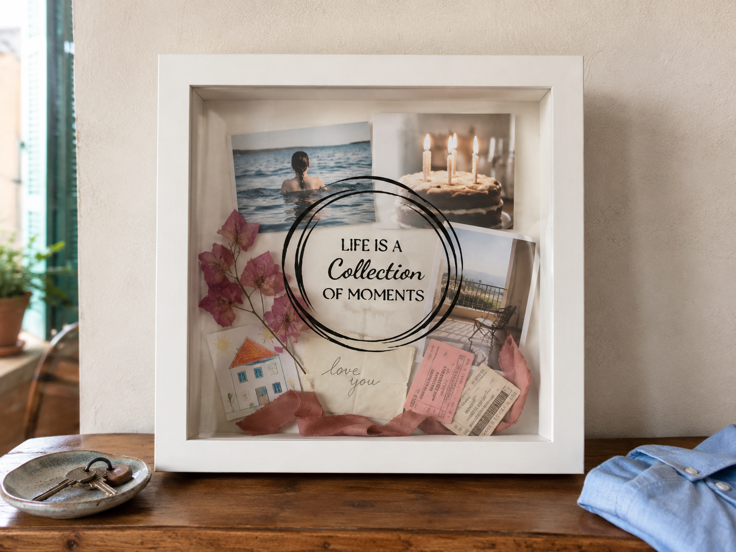 Moments Box styled with personal keepsakes