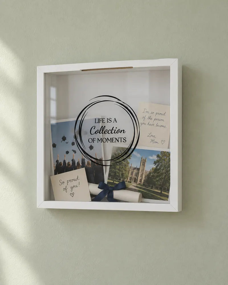 The graduation box: The cap toss, the card from mum, the campus you loved.